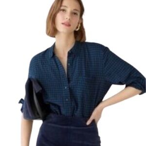 J. Crew classic-fit popover in gingham soft gauze size 20